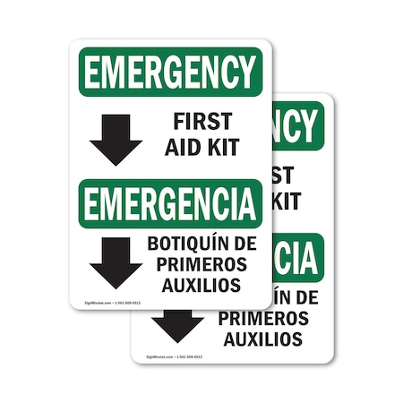 Signmission First Aid Kit Bilingual, 7 in W x Rectangle, Vinyl Decal OS-2PACK-EM-D-710-L-10320
